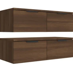 vidaXL Estanterías-Armarios de pared 2 uds contrachapada marrón roble 68x30x20 cm
