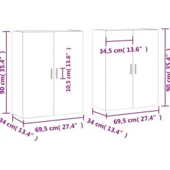vidaXL Armarios de pared 2 unidades 69,5x34x90 cm Gris sonoma