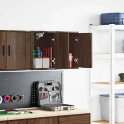 vidaXL Almacenamiento Industrial-Armarios de pared 2 uds para garaje madera marrón roble