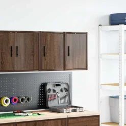 vidaXL Almacenamiento Industrial-Armarios de pared 2 uds para garaje madera marrón roble