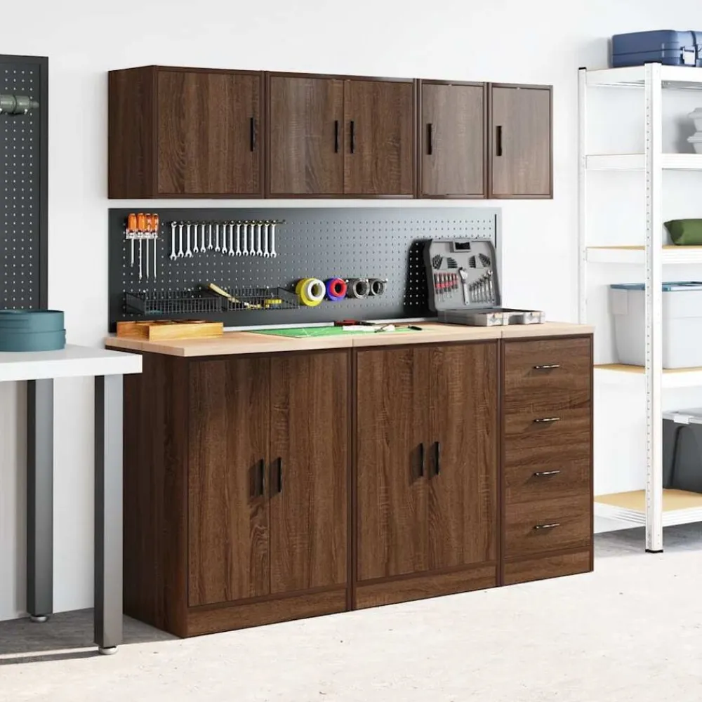 vidaXL Almacenamiento Industrial-Armarios de pared 2 uds para garaje madera marrón roble
