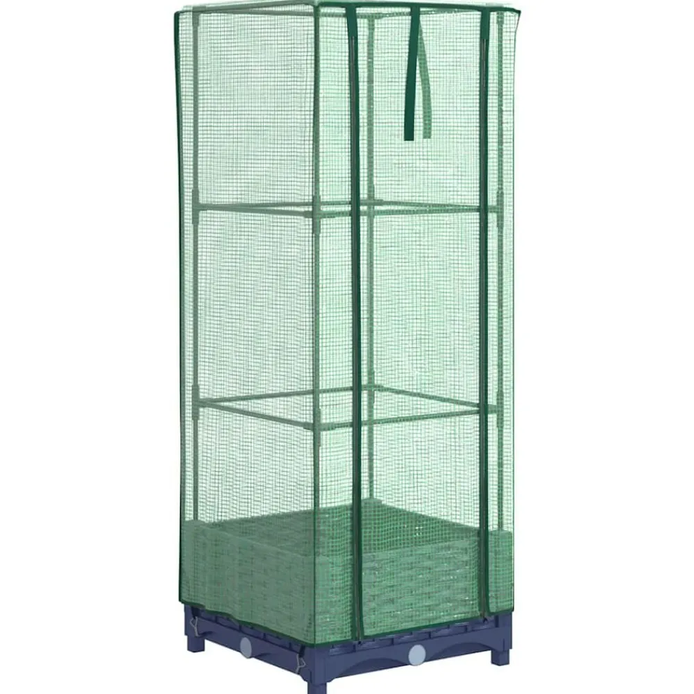 vidaXL Arriate con cubierta invernadero aspecto ratán 40x40x123 cm Gris azulado Online