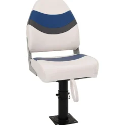 vidaXL Asiento de barco con pedestal altura ajustable 360° giratorio Blanco y azul New