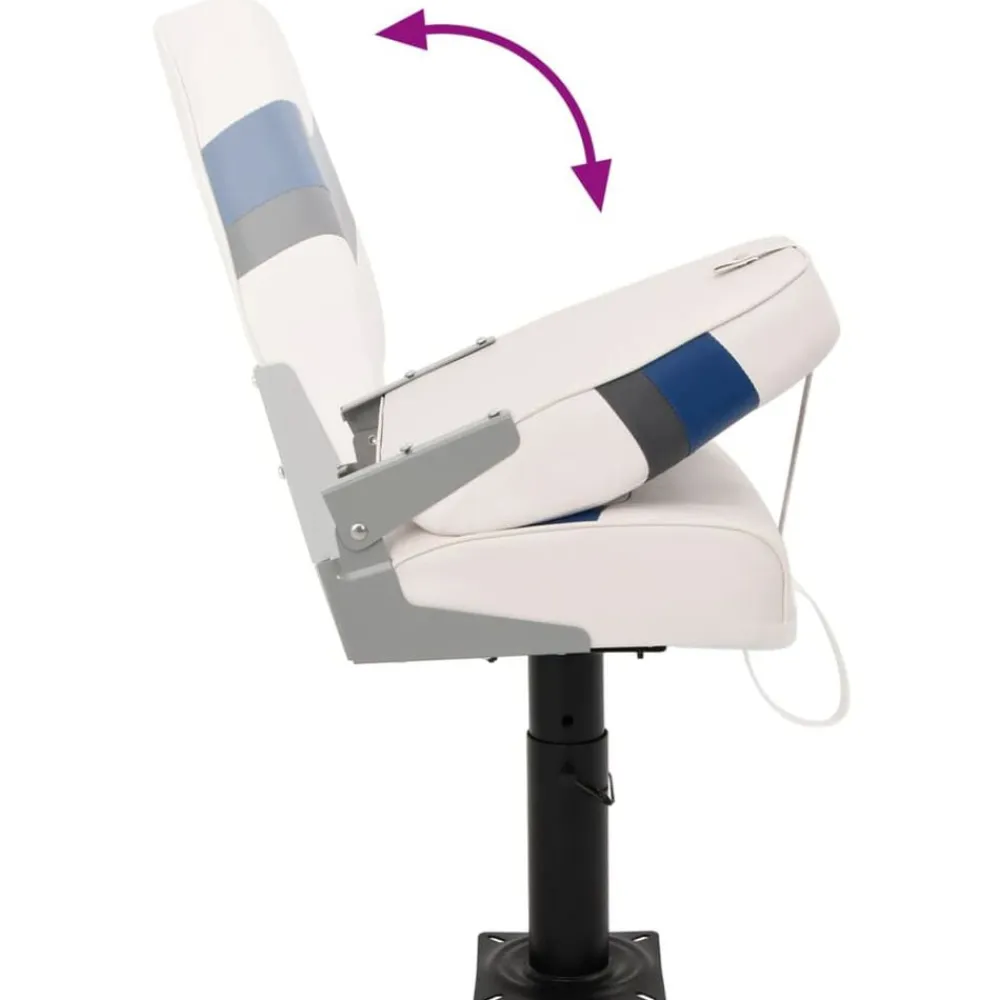 vidaXL Asiento de barco con pedestal altura ajustable 360° giratorio Blanco y azul New