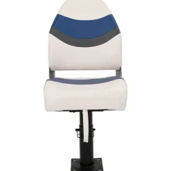 vidaXL Asiento de barco con pedestal altura ajustable 360° giratorio Blanco y azul New