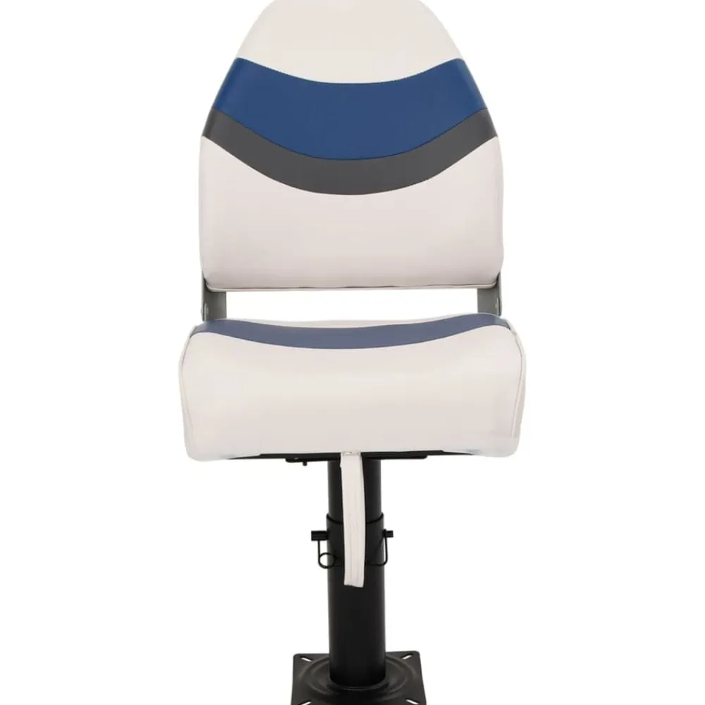 vidaXL Asiento de barco con pedestal altura ajustable 360° giratorio Blanco y azul New