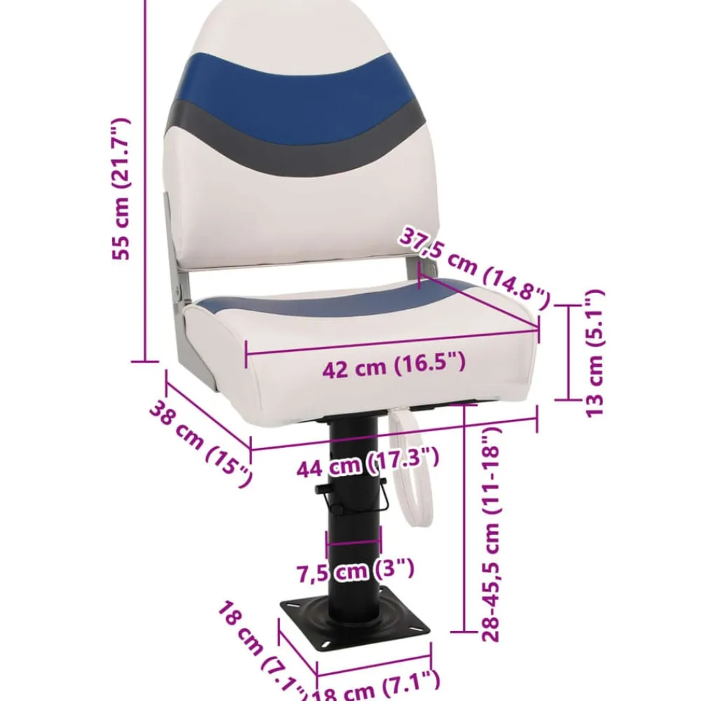 vidaXL Asiento de barco con pedestal altura ajustable 360° giratorio Blanco y azul New