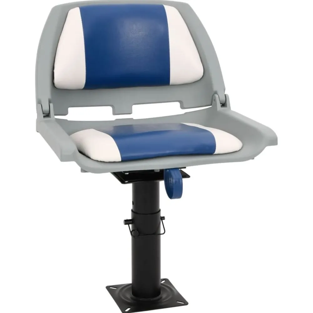 vidaXL Asiento de barco con pedestal altura ajustable 360° giratorio Azul y blanco