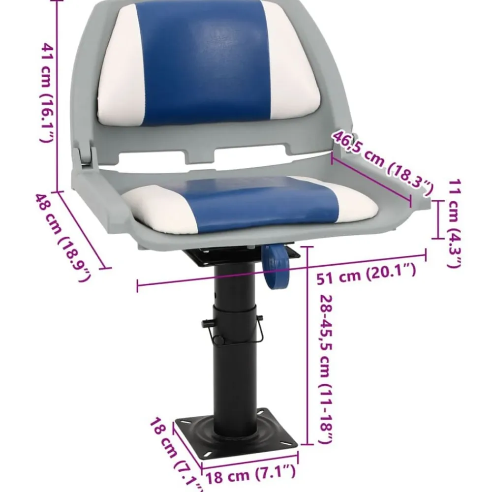 vidaXL Asiento de barco con pedestal altura ajustable 360° giratorio Azul y blanco
