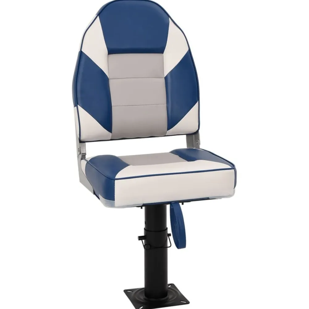 vidaXL Asiento de barco con pedestal altura ajustable 360° giratorio Blanco y azul Sale