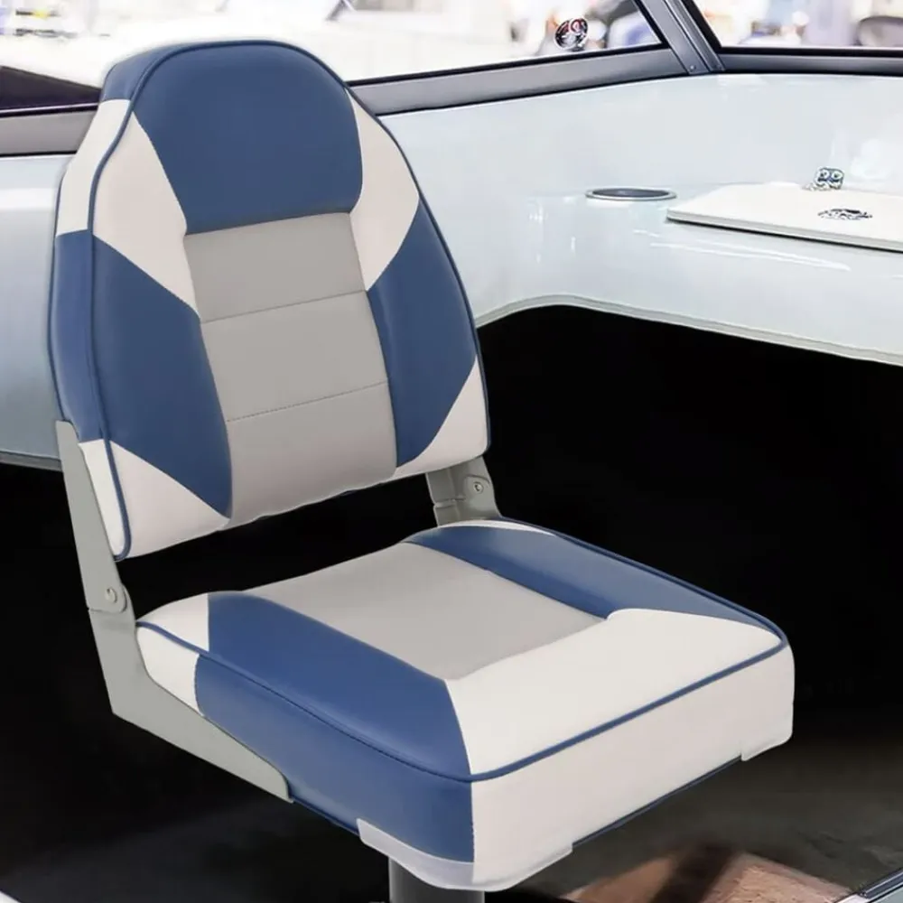 vidaXL Asiento de barco con pedestal altura ajustable 360° giratorio Blanco y azul Sale