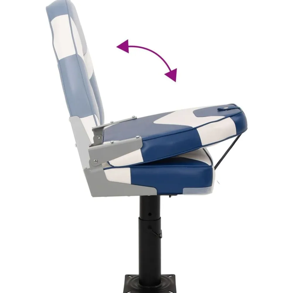 vidaXL Asiento de barco con pedestal altura ajustable 360° giratorio Blanco y azul Sale
