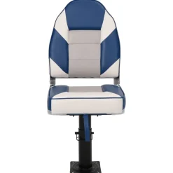vidaXL Asiento de barco con pedestal altura ajustable 360° giratorio Blanco y azul Sale