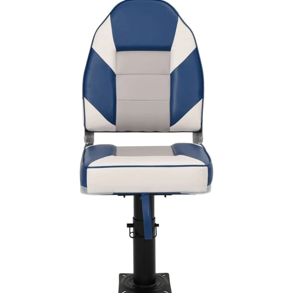 vidaXL Asiento de barco con pedestal altura ajustable 360° giratorio Blanco y azul Sale