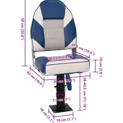 vidaXL Asiento de barco con pedestal altura ajustable 360° giratorio Blanco y azul Sale