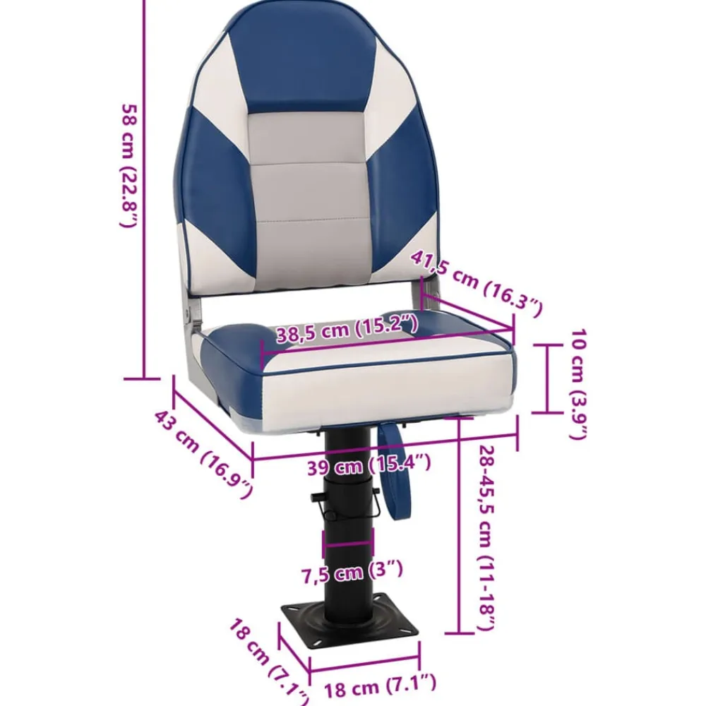 vidaXL Asiento de barco con pedestal altura ajustable 360° giratorio Blanco y azul Sale