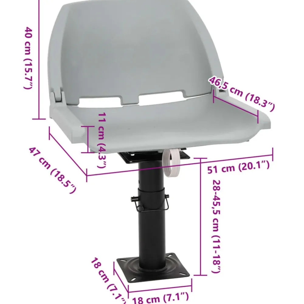 vidaXL Asiento de barco con pedestal altura ajustable 360° giratorio Gris Clearance