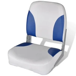 vidaXL Asiento de barco respaldo plegable cojín azul blanco 41x36x48cm Azul y blanco Discount