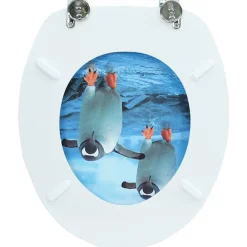 vidaXL Fontanería-Asiento de inodoro con tapa MDF diseño de pingüinos