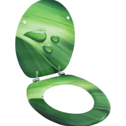 vidaXL Asiento de inodoro con tapa MDF verde diseño gota de agua Clearance