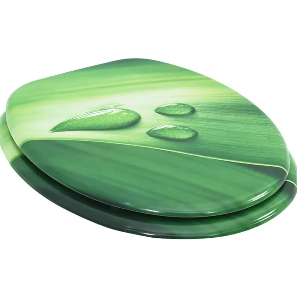 vidaXL Asiento de inodoro con tapa MDF verde diseño gota de agua Clearance