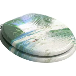 vidaXL Fontanería-Asiento de inodoro tapa cierre suave 2 uds MDF diseño de playa