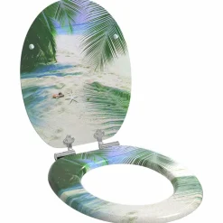 vidaXL Fontanería-Asiento de inodoro tapa cierre suave 2 uds MDF diseño de playa