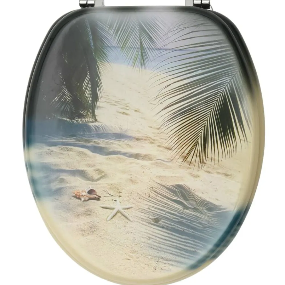 vidaXL Asiento de inodoro con tapa MDF diseño de playa Best