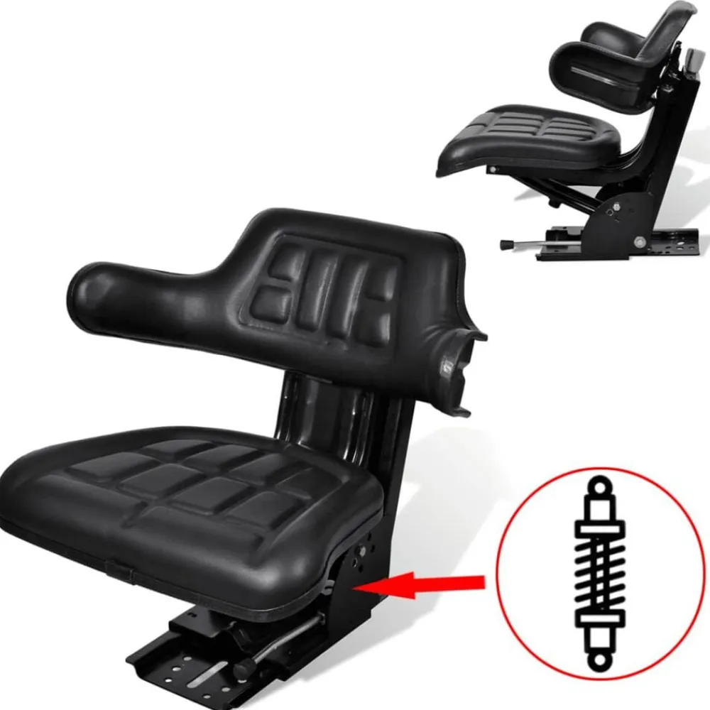 vidaXL Jardín-Asiento de tractor con suspensión negro