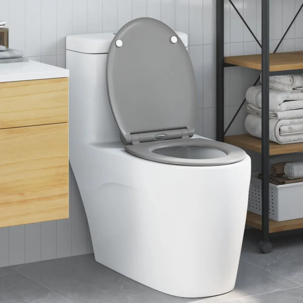 vidaXL Asiento de WC 47 x 37,5 x 3,8 cm Duroplast Gris New