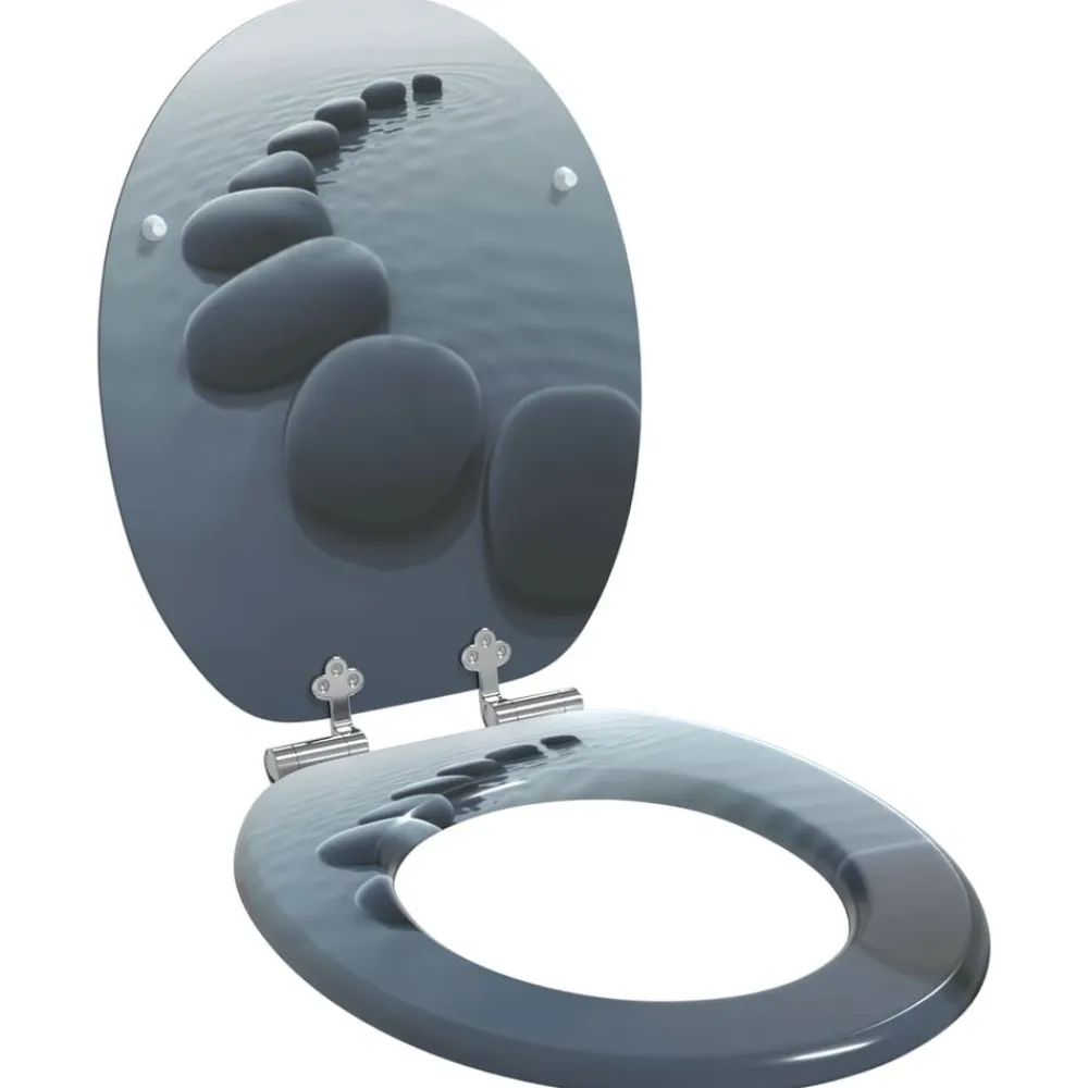 vidaXL Asiento inodoro WC 2 uds tapa de cierre suave MDF diseño rocas Outlet
