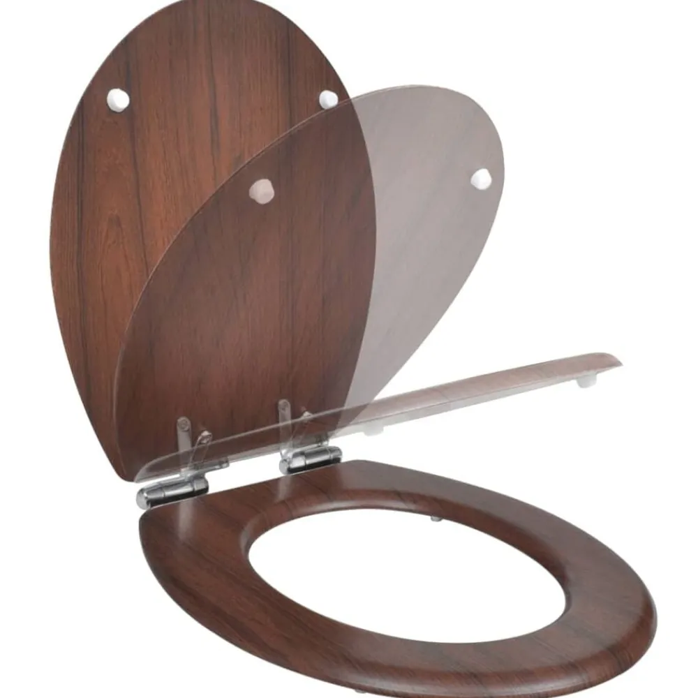 vidaXL Asiento inodoro WC tapa de cierre suave MDF marrón Clearance
