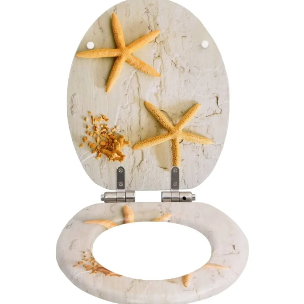 vidaXL Asiento inodoro WC con tapa de cierre suave MDF estrella de mar Outlet