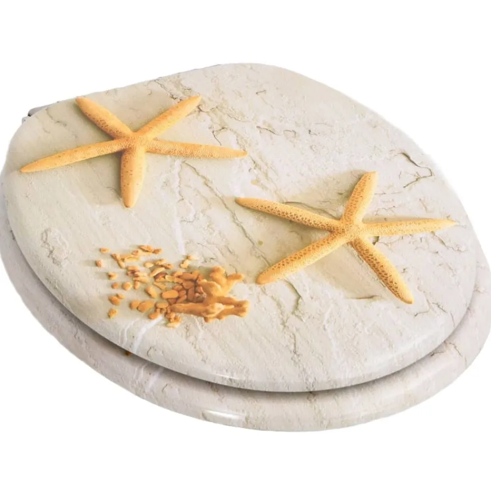 vidaXL Asiento inodoro WC con tapa de cierre suave MDF estrella de mar Outlet