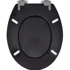 vidaXL Asiento inodoro WC MDF tapa de cierre suave diseño negro Sale