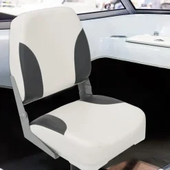 vidaXL Asiento plegable para barco 1 juego con respaldo bajo correa fijación gris oscuro y blanco Online