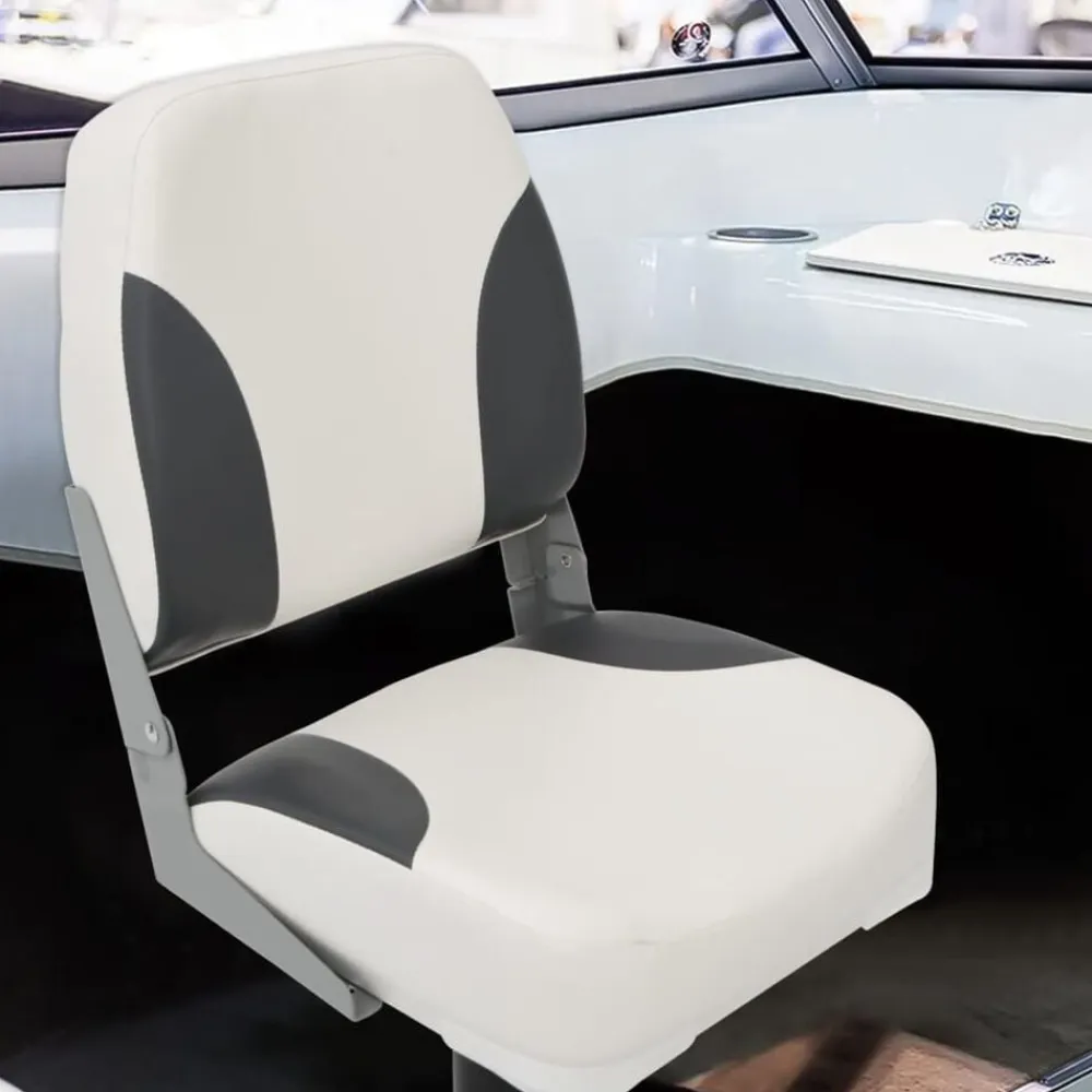 vidaXL Asiento plegable para barco 1 juego con respaldo bajo correa fijación gris oscuro y blanco Online