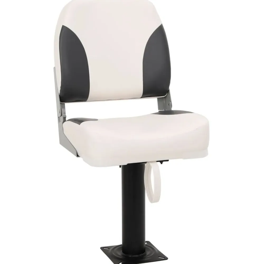 vidaXL Asiento plegable para barco 1 juego con respaldo bajo correa fijación gris oscuro y blanco Hot