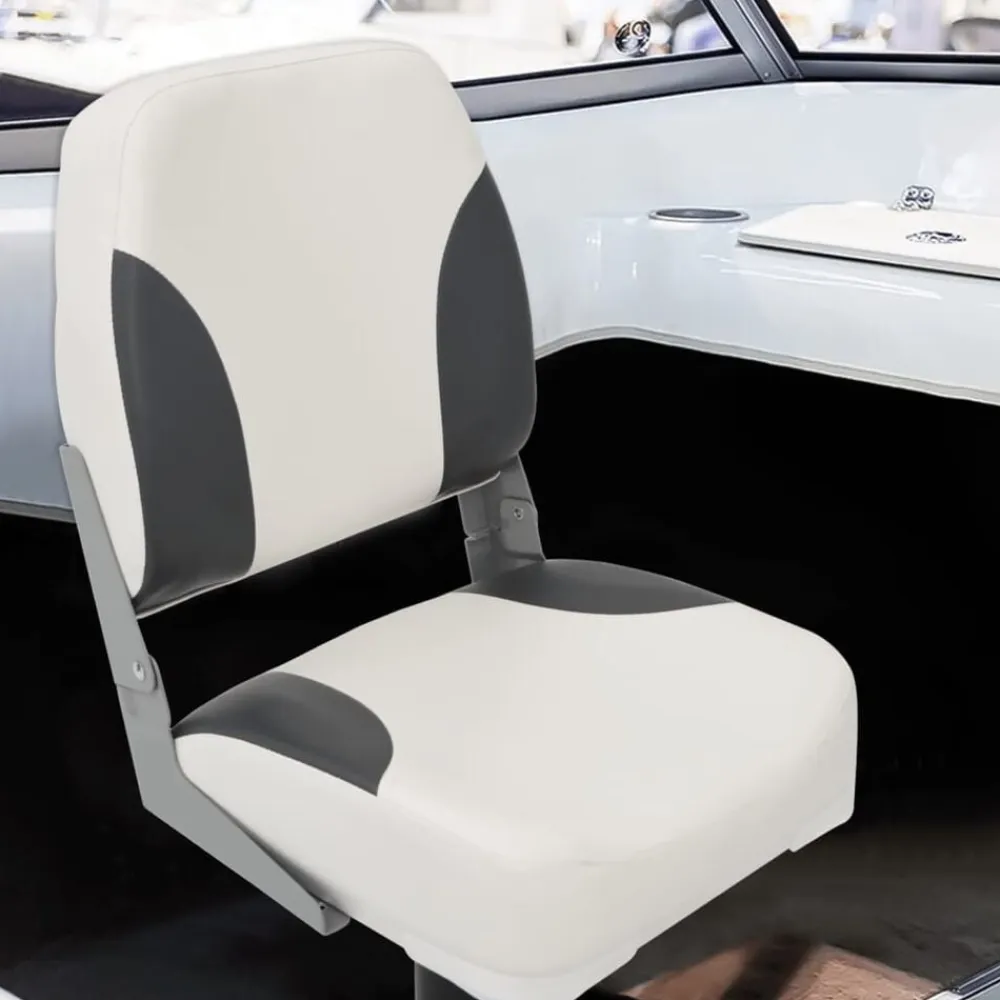 vidaXL Asiento plegable para barco 1 juego con respaldo bajo correa fijación gris oscuro y blanco Hot