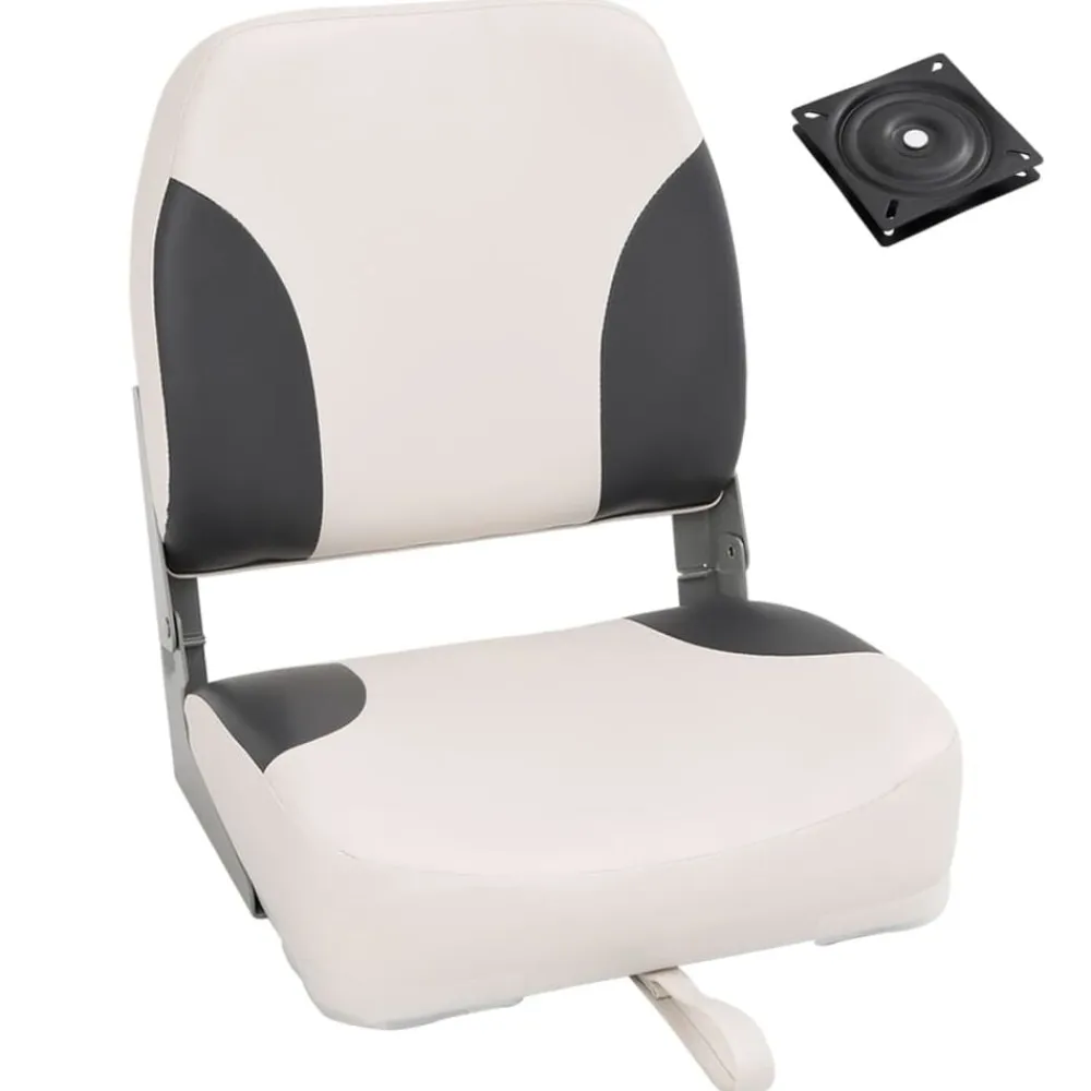vidaXL Asiento plegable para barco 1 juego con respaldo bajo correa fijación gris oscuro y blanco Outlet