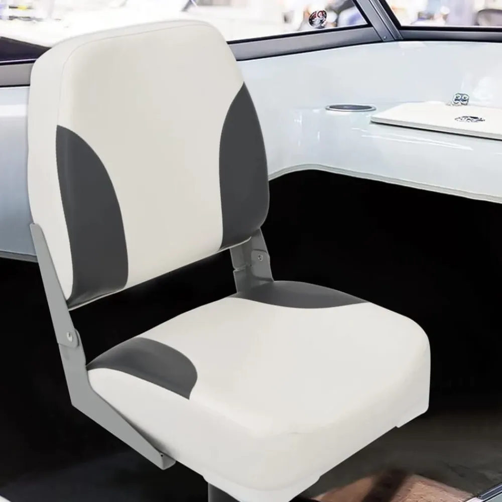vidaXL Asiento plegable para barco 1 juego con respaldo bajo correa fijación gris oscuro y blanco Outlet