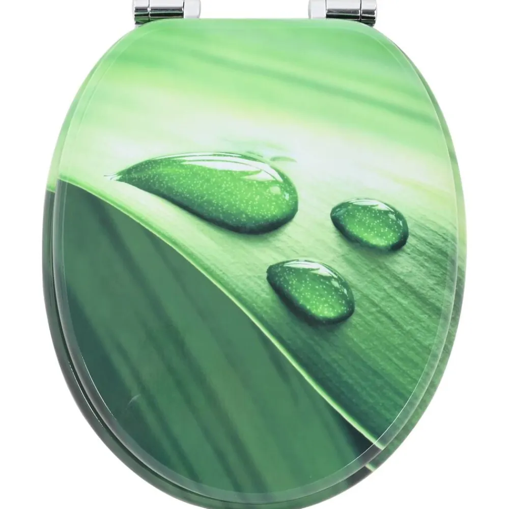 vidaXL Asiento WC tapa cierre suave 2 uds MDF verde diseño gota agua Discount