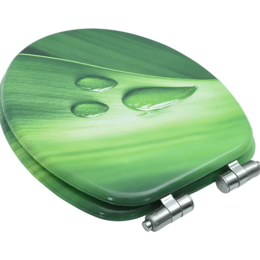 vidaXL Fontanería-Asiento WC tapa de cierre suave MDF verde diseño gotas de agua
