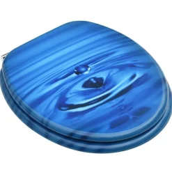vidaXL Fontanería-Asiento WC y tapa MDF azul diseño gotas de agua