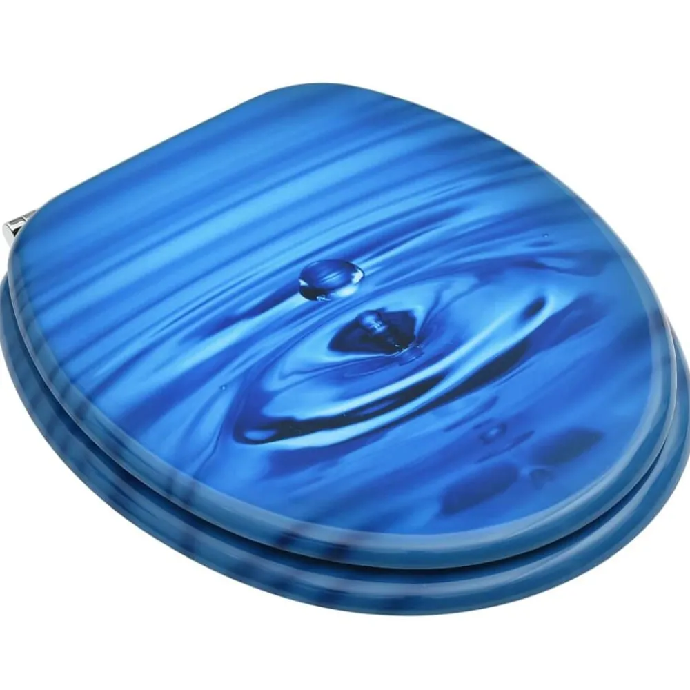 vidaXL Fontanería-Asiento WC y tapa MDF azul diseño gotas de agua