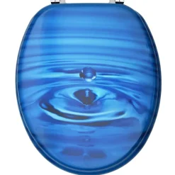 vidaXL Fontanería-Asiento WC y tapa MDF azul diseño gotas de agua