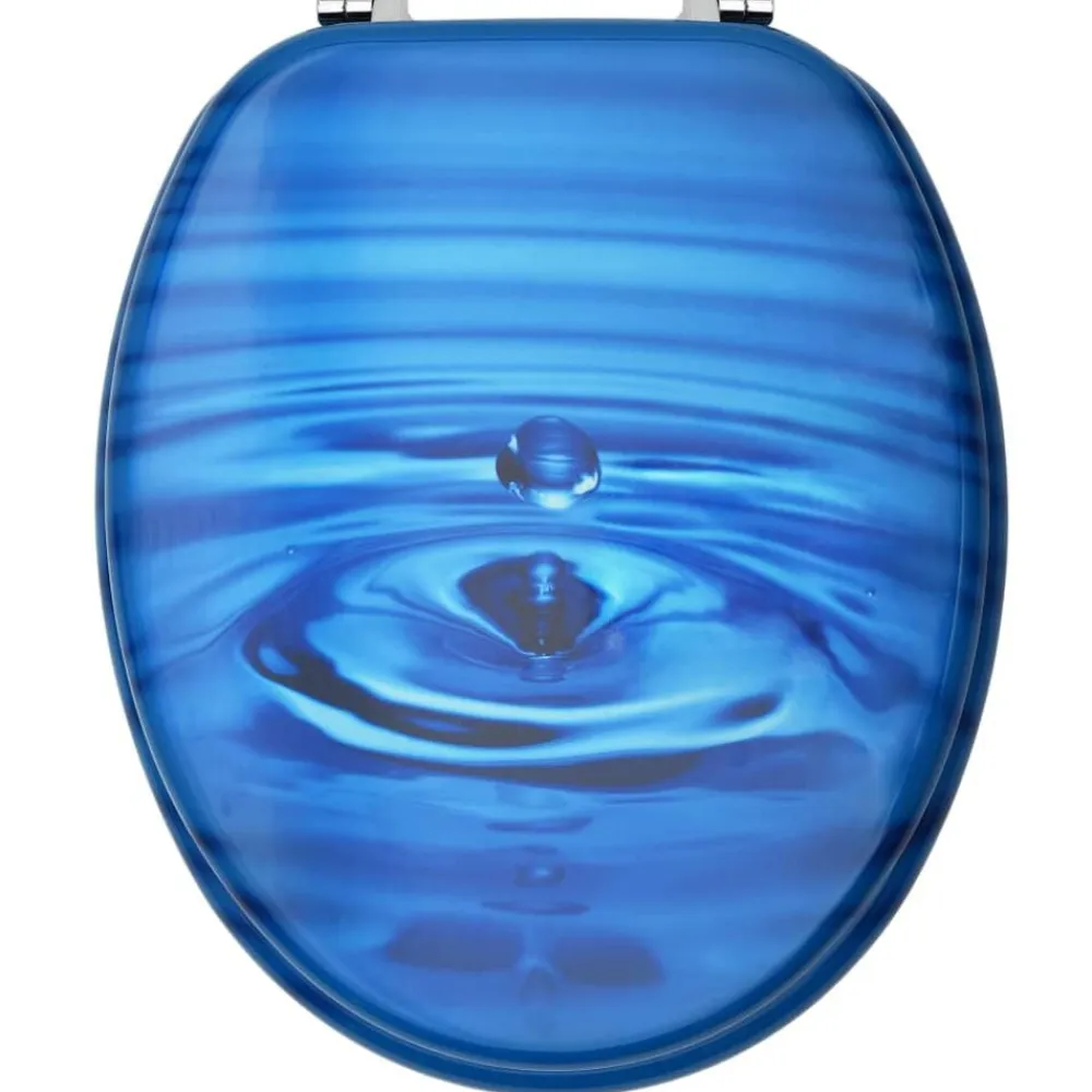 vidaXL Fontanería-Asiento WC y tapa MDF azul diseño gotas de agua