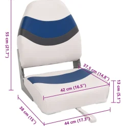 vidaXL Asientos de barco plegables con respaldo alto 2 uds 44x38x55 cm Blanco y azul Hot