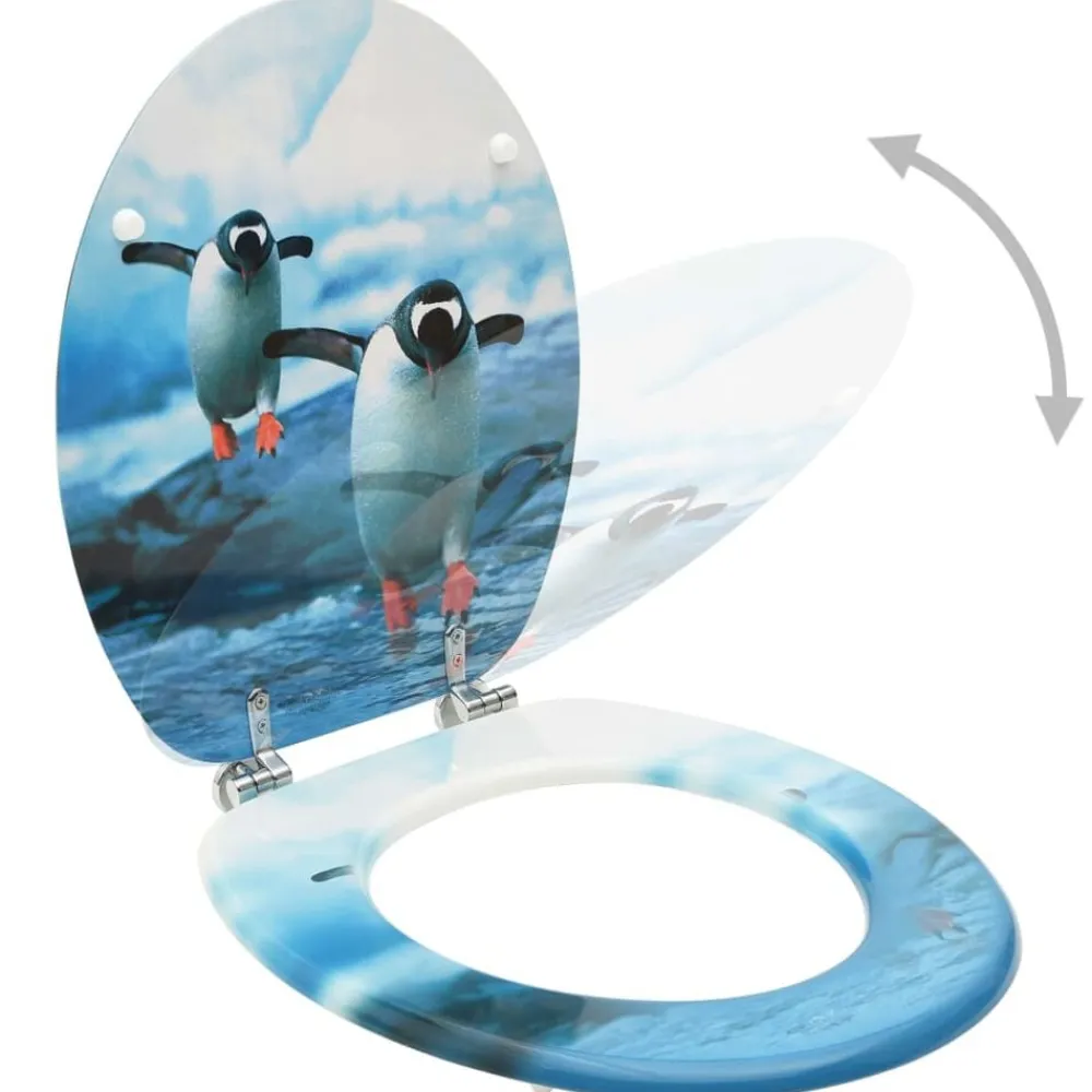 vidaXL Asientos de inodoro con tapa 2 unidades MDF diseño de pingüinos Sale