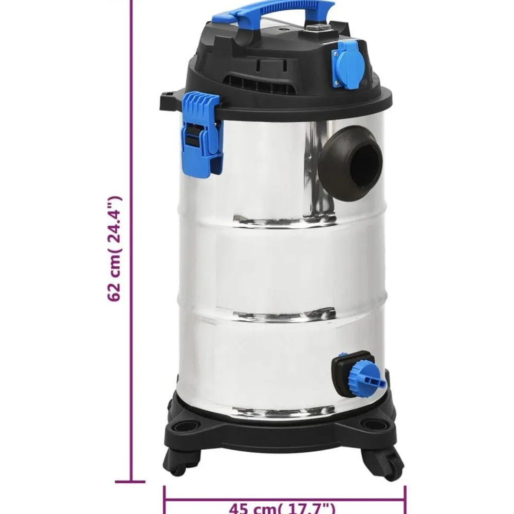vidaXL Electrodomésticos-Aspirador en seco y húmedo plateado 1200 W 30 L